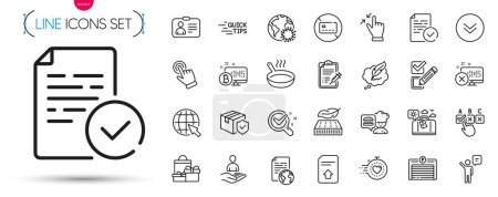 Illustration for Pack of Checkbox, Compliance and Id card line icons. Include Lightweight mattress, Shopping, Chemistry lab pictogram icons. Parcel insurance, Vaccine report, Parking garage signs. Vector - Royalty Free Image