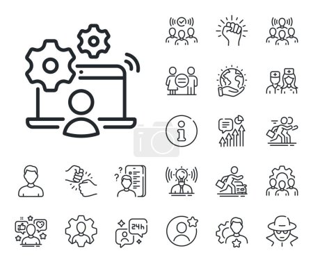 Illustration for Business employment sign. Specialist, doctor and job competition outline icons. Online job line icon. Man at work symbol. Online job line sign. Avatar placeholder, spy headshot icon. Vector - Royalty Free Image