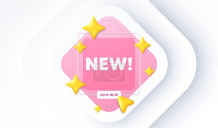 Illustration for New tag. Neumorphic promotion banner. Special offer sign. New arrival symbol. Arrivals message. 3d stars with cursor pointer. Vector - Royalty Free Image