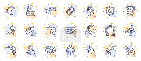 Illustration for Outline set of Share mail, Co2 gas and Jobless line icons for web app. Include Brainstorming, Teamwork, Payment pictogram icons. Shield, Survey checklist, Omega signs. Vip certificate. Vector - Royalty Free Image