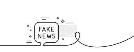 Illustration for Fake news line icon. Continuous one line with curl. Propaganda conspiracy chat sign. Wrong truth symbol. Fake news single outline ribbon. Loop curve pattern. Vector - Royalty Free Image