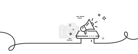 Illustration for Megaphone line icon. Continuous one line with curl. Advertisement device symbol. Brand ambassador loudspeaker sign. Megaphone single outline ribbon. Loop curve pattern. Vector - Royalty Free Image