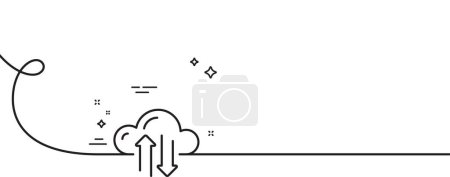 Illustration for Cloud computing sync line icon. Continuous one line with curl. Internet data storage sign. File hosting technology symbol. Cloud sync single outline ribbon. Loop curve pattern. Vector - Royalty Free Image