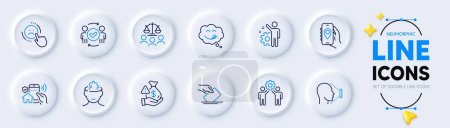 Illustration for Dislike, Court jury and Yummy smile line icons for web app. Pack of Employee, Bribe, Location app pictogram icons. Employees teamwork, Face id, Mental conundrum signs. House security. Vector - Royalty Free Image