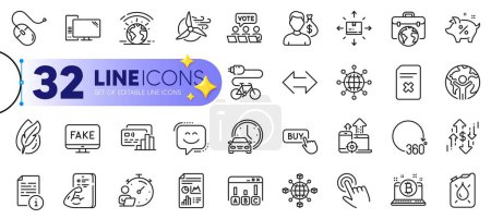 Illustration for Outline set of Buy button, Card and Book car line icons for web with Computer, Delete file, Survey results thin icon. Cardboard box, Windmill turbine, Dollar rate pictogram icon. Vector - Royalty Free Image