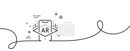Illustration for Augmented reality phone line icon. Continuous one line with curl. VR simulation sign. 3d view symbol. Augmented reality single outline ribbon. Loop curve pattern. Vector - Royalty Free Image