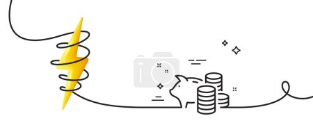 Illustration for Piggy bank line icon. Continuous one line with curl. Coins money sign. Business savings symbol. Piggy bank single outline ribbon. Loop curve with energy. Vector - Royalty Free Image
