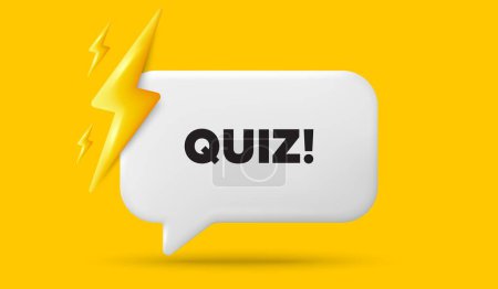 Illustration for Quiz tag. 3d speech bubble banner with power energy. Answer question sign. Examination test symbol. Quiz chat speech message. 3d offer talk box. Vector - Royalty Free Image
