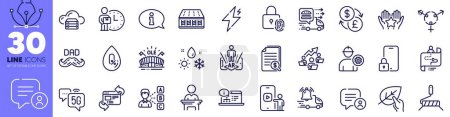 Illustration for Genders, Teamwork chart and Cloud server line icons pack. Refresh website, Currency exchange, Online documentation web icon. Lock, 5g internet, Power pictogram. Information, Paint roller. Vector - Royalty Free Image