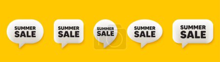Illustration for Summer Sale tag. 3d chat speech bubbles set. Special offer price sign. Advertising Discounts symbol. Summer sale talk speech message. Talk box infographics. Vector - Royalty Free Image