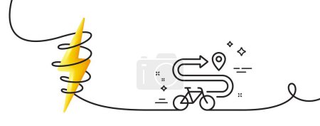 Ilustración de Icono de línea carril bici. Continuo una línea con rizo. Entrega bicicleta señal de transporte. Símbolo de actividad deportiva. Bicicleta carril único contorno cinta. Curva de bucle con energía. Vector - Imagen libre de derechos