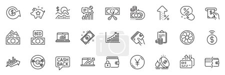 Illustration for Icons pack as Wallet, Check investment and Contactless payment line icons for app include Targeting, Money transfer, Increasing percent outline thin icon web set. Payment methods. Vector - Royalty Free Image