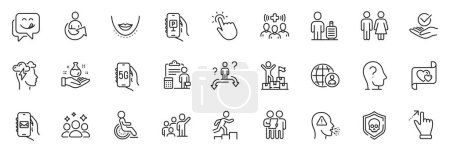 Illustration for Icons pack as Parking app, Touchpoint and Approved line icons for app include Medical staff, Survey, Yummy smile outline thin icon web set. Chin, Cough, Leadership pictogram. 5g internet. Vector - Royalty Free Image