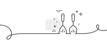 Illustration for Cooking cutlery line icon. Continuous one line with curl. Kitchen accessories sign. Food preparation symbol. Cooking cutlery single outline ribbon. Loop curve pattern. Vector - Royalty Free Image