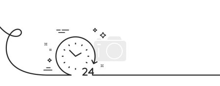 Illustration for 24 hours time line icon. Continuous one line with curl. Clock sign. Watch symbol. 24 hours single outline ribbon. Loop curve pattern. Vector - Royalty Free Image
