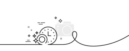 Illustration for Cleaning dishes with Time line icon. Continuous one line with curl. Dishwasher sign. Clean tableware sign. Dishwasher timer single outline ribbon. Loop curve pattern. Vector - Royalty Free Image