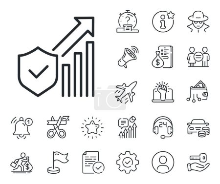 Illustration for Cyber defence sign. Salaryman, gender equality and alert bell outline icons. Security statistics line icon. Private protection symbol. Security statistics line sign. Vector - Royalty Free Image
