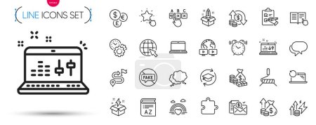 Illustration for Pack of Change money, Sound check and Speech bubble line icons. Include Notebook, Money, Journey pictogram icons. Video conference, Inflation, Paint roller signs. Time management. Vector - Royalty Free Image