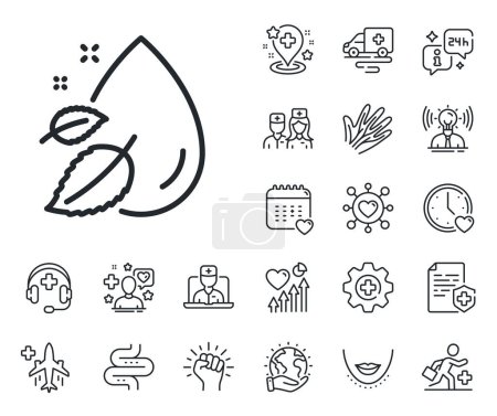 Illustration for Moisture sign. Online doctor, patient and medicine outline icons. Water drop line icon. Water drop line sign. Veins, nerves and cosmetic procedure icon. Intestine. Guts, colon health. Vector - Royalty Free Image