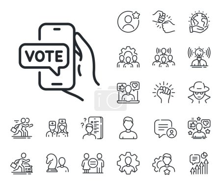 Illustration for Internet vote sign. Specialist, doctor and job competition outline icons. Online voting line icon. Web election symbol. Online voting line sign. Avatar placeholder, spy headshot icon. Vector - Royalty Free Image