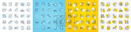 Illustration for Vector icons set of E-bike, No sun and No smoking line icons pack for web with Medical staff, Mountain bike, Blood donation outline icon. Medical pills, Drop counter, Capsule pill pictogram. Vector - Royalty Free Image