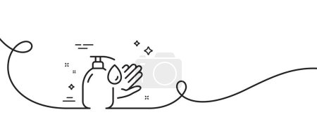 Illustration for Wash hands line icon. Continuous one line with curl. Covid hygiene sign. Washing liquid symbol. Wash hands single outline ribbon. Loop curve pattern. Vector - Royalty Free Image