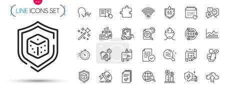 Illustration for Pack of Ab testing, International copyright and Puzzle line icons. Include Time management, Car charging, Customer survey pictogram icons. Handout, Seo stats, Prescription drugs signs. Vector - Royalty Free Image