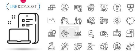 Illustration for Pack of Inspiration, Consulting business and Money line icons. Include Infographic graph, Recovery photo, Device pictogram icons. Line chart, Work home, Outsource work signs. Vector - Royalty Free Image