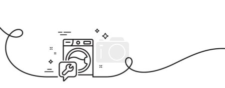 Illustration for Spanner tool line icon. Continuous one line with curl. Washing machine repair service sign. Washing machine single outline ribbon. Loop curve pattern. Vector - Royalty Free Image