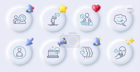 Illustration for Yummy smile, Dont touch and Video conference line icons. Buttons with 3d bell, chat speech, cursor. Pack of Cyber attack, Friends couple, Avatar icon. Leadership, Stop shopping pictogram. Vector - Royalty Free Image