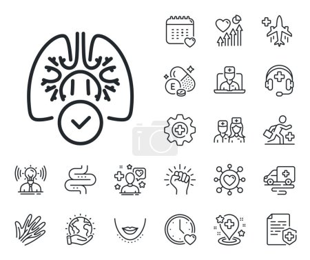 Illustration for Pneumonia disease sign. Online doctor, patient and medicine outline icons. Lungs line icon. Respiratory distress symbol. Lungs line sign. Veins, nerves and cosmetic procedure icon. Intestine. Vector - Royalty Free Image