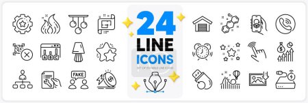 Illustration for Icons set of Repair document, Time management and Salary line icons pack for app with Chemical formula, Roller coaster, Star thin outline icon. Fire energy, Architectural plan. Vector - Royalty Free Image
