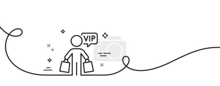 Illustration for Vip shopping bags line icon. Continuous one line with curl. Very important person sign. Member club privilege symbol. Vip shopping single outline ribbon. Loop curve pattern. Vector - Royalty Free Image