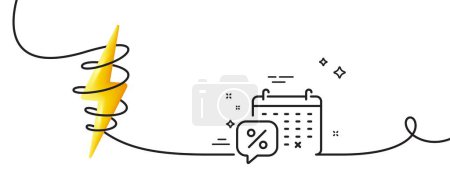Illustration for Discounts calendar line icon. Continuous one line with curl. Sale offer sign. Promotion price symbol. Discounts calendar single outline ribbon. Loop curve with energy. Vector - Royalty Free Image