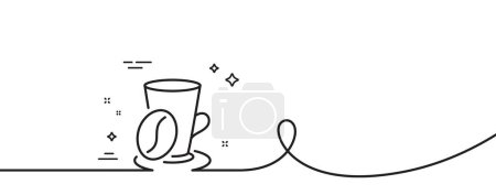 Téléchargez les illustrations : Tasse à café avec icône de ligne de haricots. Continu une ligne avec boucle. Signe de latte chaud. Tasse à thé symbole. Tasse à café ruban contour unique. Courbe de boucle. Vecteur - en licence libre de droit
