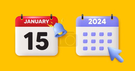 Illustration for 15th day of the month icon. Calendar date 3d icon. Event schedule date. Meeting appointment time. 15th day of January month. Calendar event reminder date. Vector - Royalty Free Image