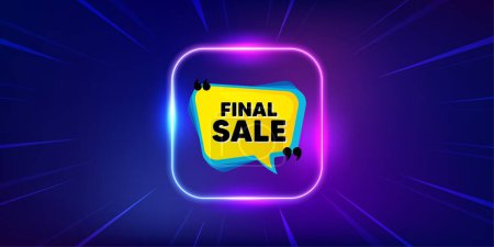 Illustration for Final sale banner. Neon light frame offer banner. Discount sticker bubble. Coupon tag icon. Final sale promo event flyer, poster. Sunburst neon coupon. Flash special deal. Vector - Royalty Free Image