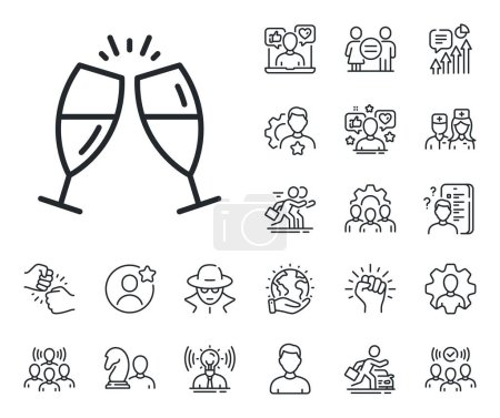 Illustration for Romantic celebration sign. Specialist, doctor and job competition outline icons. Champagne glasses line icon. Love chin-chin symbol. Champagne glasses line sign. Vector - Royalty Free Image