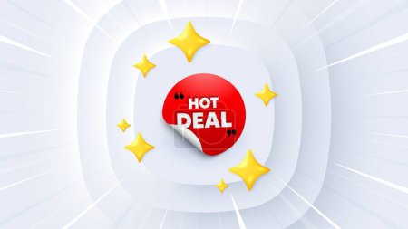 Illustration for Hot deal sticker. Neumorphic offer 3d banner, coupon. Discount sale banner. Round coupon offer icon. Hot deal promo event background. Sunburst banner, flyer or poster. Vector - Royalty Free Image