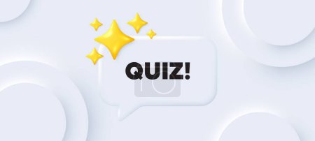 Illustration for Quiz tag. Neumorphic background with chat speech bubble. Answer question sign. Examination test symbol. Quiz speech message. Banner with 3d stars. Vector - Royalty Free Image