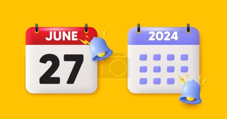 Illustration for Calendar date 3d icon. 27th day of the month icon. Event schedule date. Meeting appointment time. 27th day of June month. Calendar event reminder date. Vector - Royalty Free Image
