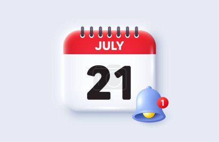 Illustration for 21th day of the month icon. Calendar date 3d icon. Event schedule date. Meeting appointment time. 21th day of July month. Calendar event reminder date. Vector - Royalty Free Image