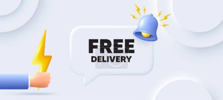 Illustration for Free delivery tag. Neumorphic background with chat speech bubble. Shipping and cargo service message. Business order icon. Free delivery speech message. Banner with energy. Vector - Royalty Free Image