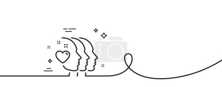 Illustration for Friends couple line icon. Continuous one line with curl. Friendship sign. Assistance business symbol. Friends couple single outline ribbon. Loop curve pattern. Vector - Royalty Free Image