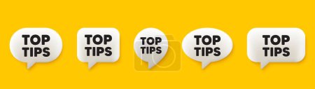 Ilustración de Top tips tag. 3d burbujas de chat de voz conjunto. Educación signo de preguntas frecuentes. La mejor ayuda. Los mejores consejos hablan mensaje de voz. Talk box infografías. Vector - Imagen libre de derechos
