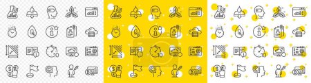Illustration for Outline Timer, Water resistant and Info line icons pack for web with Time, Chemistry lab, Manual line icon. Web traffic, Milestone, Bitcoin chart pictogram icon. No alcohol. Vector - Royalty Free Image