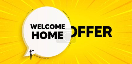 Illustration for Welcome home tag. Chat speech bubble banner. Home invitation offer. Hello guests message. Welcome home speech bubble message. Talk box background. Vector - Royalty Free Image