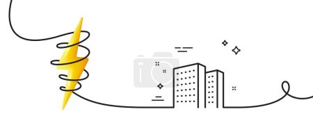 Illustration for Buildings line icon. Continuous one line with curl. City apartments sign. Architecture building symbol. Buildings single outline ribbon. Loop curve with energy. Vector - Royalty Free Image