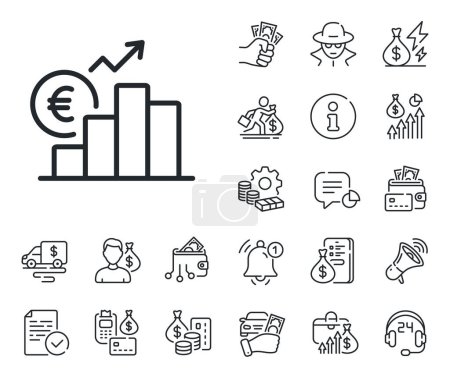 Illustration for Currency exchange sign. Cash money, loan and mortgage outline icons. Euro rates line icon. Money trade symbol. Euro rate line sign. Credit card, crypto wallet icon. Inflation, job salary. Vector - Royalty Free Image