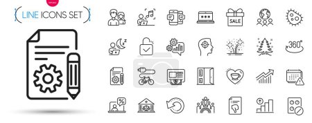 Illustration for Pack of Recruitment, Atm and Demand curve line icons. Include Global business, Electric bike, Fireworks pictogram icons. Inclusion, Full rotation, Open door signs. Smartphone sms. Vector - Royalty Free Image